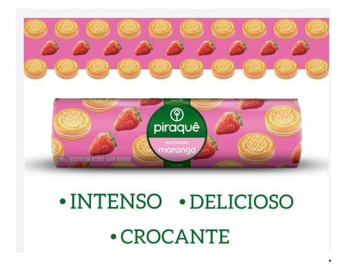 Kit C/40 Biscoito Bolacha Piraquê Recheado Morango 160gr