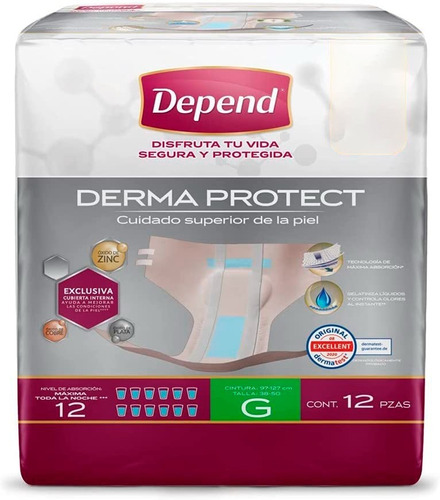 Pañales desechable para adulto Depend Derma Protect de 12 unidades por 6 paquetes