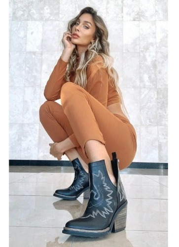 Botinetas Botitas Texanas De Cuero De Mujer Arka - Ferraro