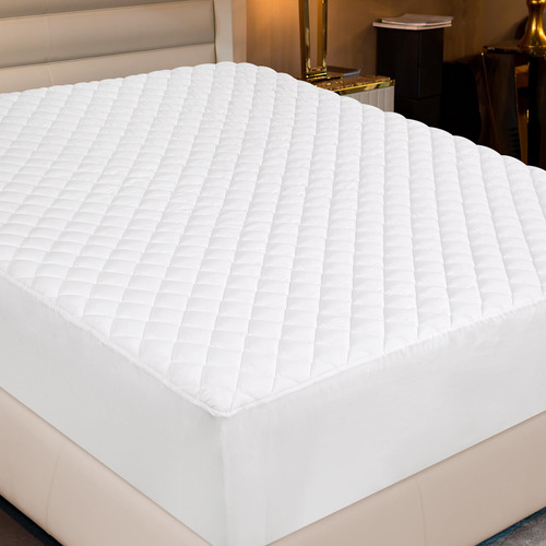 Cubrecolchón Tamaño Queen Protector Acolchado Suave Ajustabl Blanco Diseño De La Tela Súper King