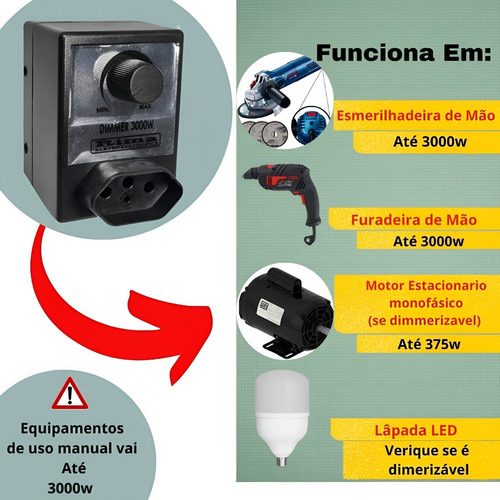 Dimmer Para Esmirilhadeira 3000w Bivolt Com Tomada Dimer Nfe