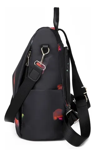 Mochila Antirrobo Cartera Mujer Impermeable Bolso Dama Atrix Color Negro Diseño De La Tela Floreado