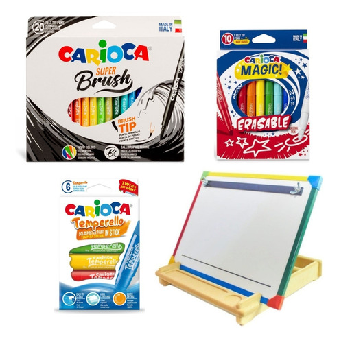 Kit 36 Art Carioca Atril Infantil Marcadores Temperas Brush