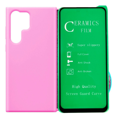 Funda Silicone Case + Vidrio Cerámico Para Samsung S23 Ultra