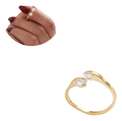 Anillo Circonia Corazon Ajustable Oro Laminado 18k