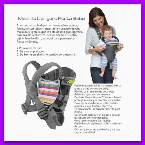 Nueva Mochila Porta Bebe Infantino Breath Grey 2 En 1 Gtia !