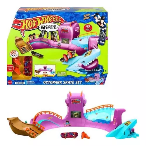 Kit Hot Wheels Pista Octopark + 3 Skates de Dedo Com 6 Tenis