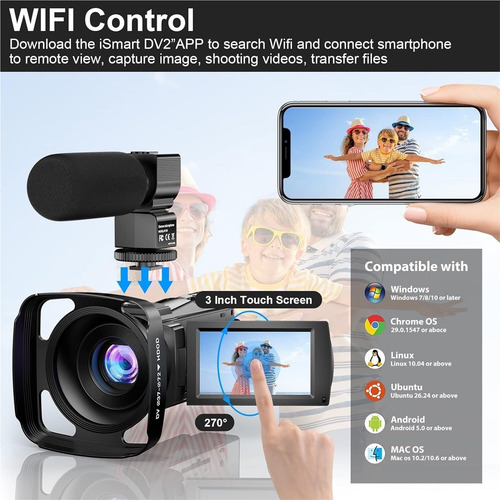 Videocámara 4k Uhd 48mp Wifi Ir Con Luz De Relleno Y Soporte