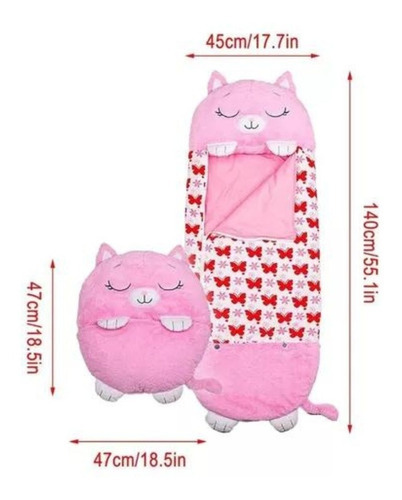 Saco De Dormir Para Niños Almohada Peluche Invierno Color Gatita Rosa