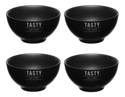 Jogo De 4 Bowls Porcelana 440ml Preto Manhattan Hauskraft