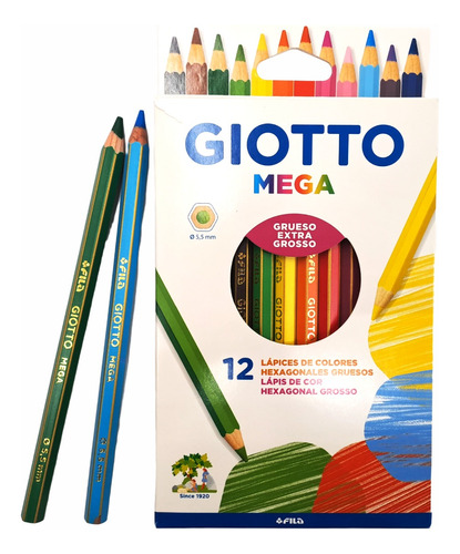 Lapices De Color Giotto Mega Largo Por 12 Unidades