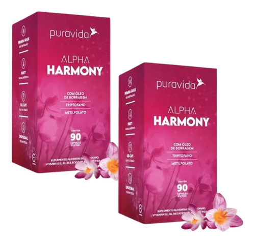 2x Alpha Harmony Com Óleo De Borragem 90 Caps - Puravida Sabor Sem Sabor