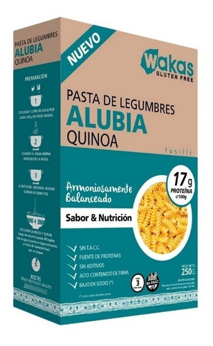 Fideos Fusilli Con Alubia Y Quinoa Wakas 250 Gr Sin Tacc