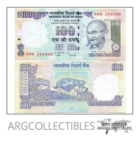 India Billete 100 Rupias Año 2011 Mahatma Gandhi P-105b Vf