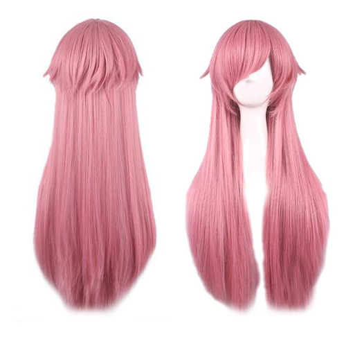 80cm Largo Recto Animado Peluca Rosa Pelo Pelucas Cosplay