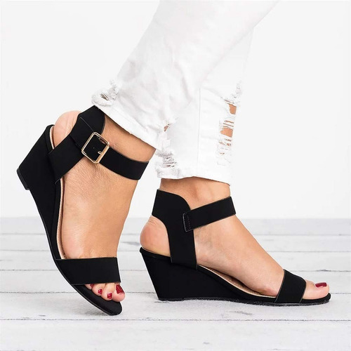 Sandalias Tacones Plataformas Con Hebilla Moda Para Mujer
