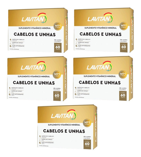 Kit 5 Cx Lavitan Cabelos Pele E Unha 60 Cap (300 Caps) Sabor Sem sabor