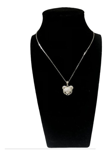 Cadena Collar Plata Ley 925 Cara Oso Brillante + Estuche 