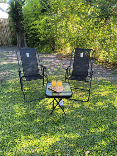 2 Sillones Plegables Y Mesita Plegable Color Negro Lisa