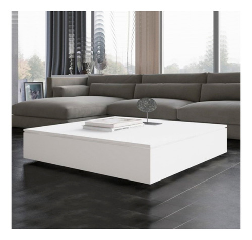 Mesa Ratona Moderna Cubo Centro Living Melamina 80x80x30 Blanco