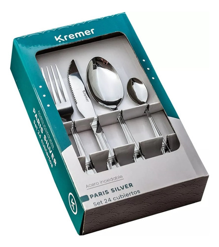  Set X 24 Cubiertos Acero Inoxidable Kremer New York Silver