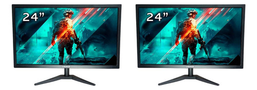Kit 2 Monitores Led 24 Full Hd Tomate Escritório Home Office Cor Preto