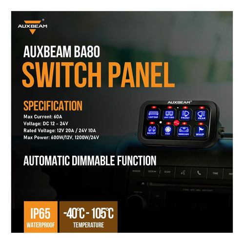 Panel De Interruptor De Pandilla Auxbeam 8 Ba80 Automático 2