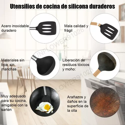 Juego de utensilios de cocina de silicona – 19 piezas de utensilios de  cocina resistentes al calor, antiadherentes, no tóxicos, sin BPA, cucharas  de