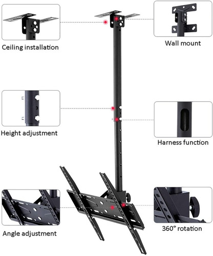 Imagen 3 de 10 de Soporte De Techo Tv Led 26 29 32 37 42 55 Pulgadas Gira 90°