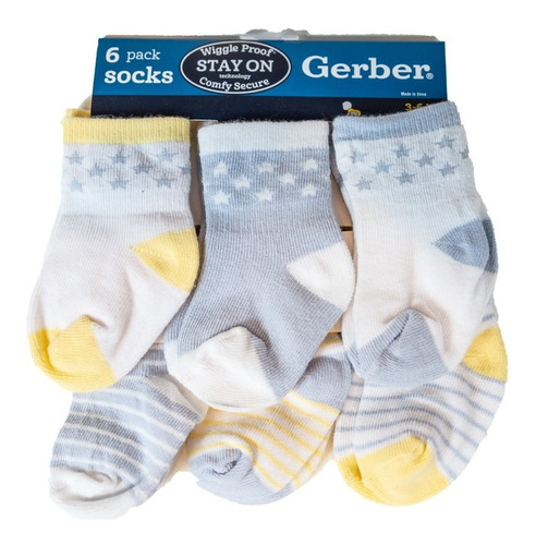 Pack X6 Medias Algodón Gerber Bebés 3/4 Jersey Socks