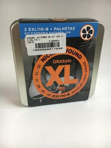 Kit 2 Encordoamentos Guitarra Daddario 010 Exl110 + Palhetas