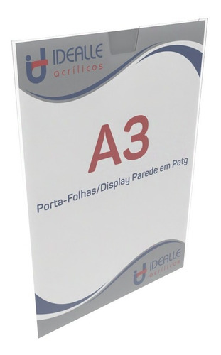50 Displays Porta Folha Petg A3 (42x30) Parede C/ Dupla-face