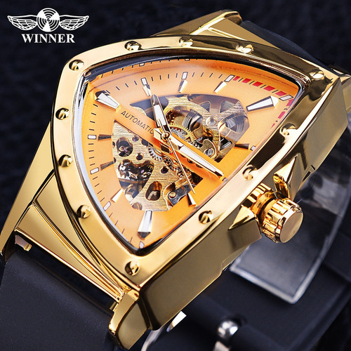 Reloj Automático Hombre Esqueleto Triángulo Dorado