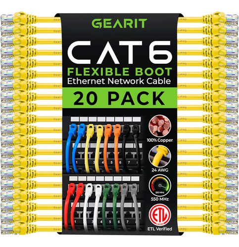Cable De Conexión Cat6 De Gearit, Paquete De 20 Cables Ether