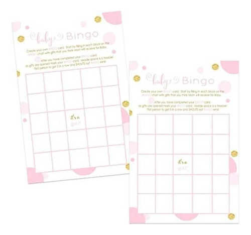 Bingo De Juegos De Ducha De Bebé Rosa Y Dorado Paquete De