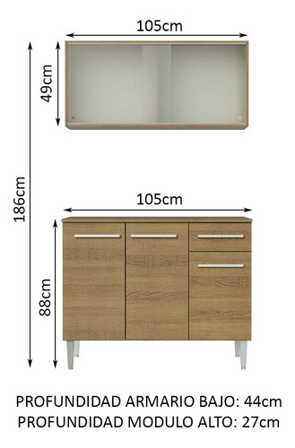 Cocina Integral Completa Modular Madesa Emilly 105cm Color Marrón 01