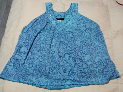 Musculosa Celeste Talle Único Con Bordado Y Lentejuelas