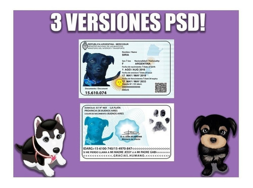Plantillas Dni Mascotas / 3 Versiones Editables Photoshop