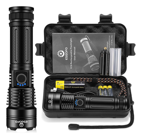 Linterna Led Recargable 20000 Lúmenes, Impermeable Y Táctica