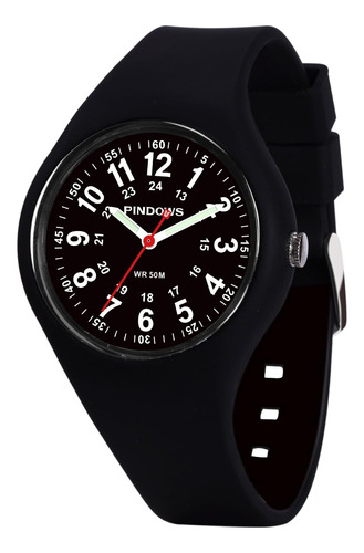 Reloj Para Mujer Pindows, Analógico, Silicona, Negro