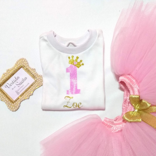 Conjunto primer cumpleaños 1 año para bebes niñas Body/Camiseta + Corona + Falda Tutu 
