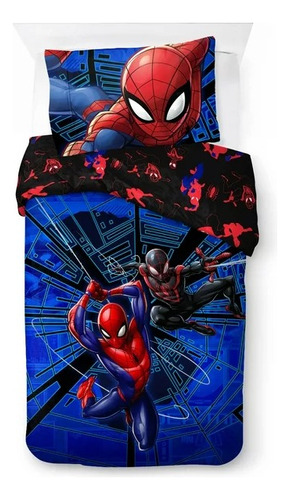 Edredón Reversible C/ Sabanas Matrimonial Spiderman 6 Pz Set Color Azul Diseño De La Tela Spider-man