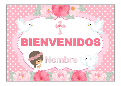 Kit Imprimible Comunión Rosa Flores Nena Editable