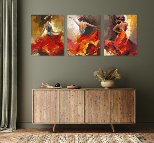 Bailarinas 3pzas Danza Flamenca, Cuadro Decorativo En Canvas