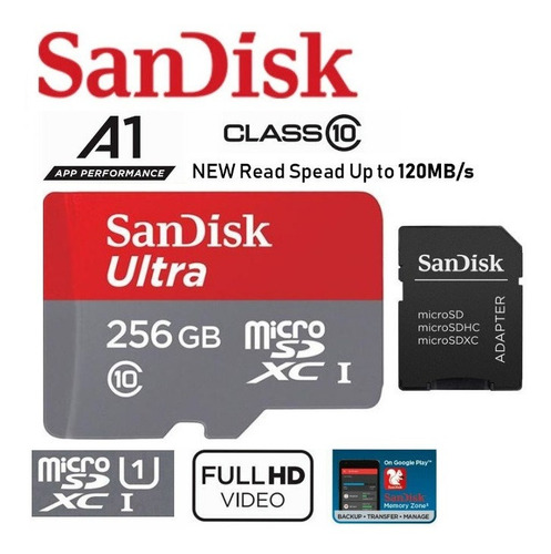Memoria Microsd Sandisk Ultra A1 256gb Clase 10 Profesional