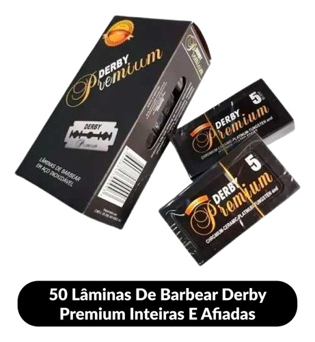 50 Lâminas De Barbear Inteiras Afiadas Derby Premium Nova