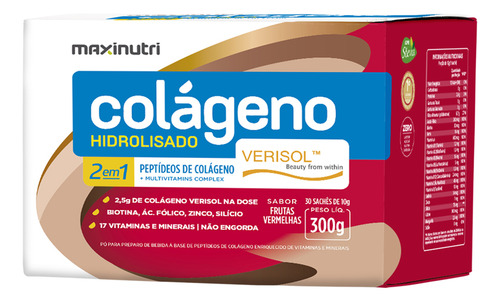 Colágeno Hidrolisado 2x1 Sachê Verisol Frutas Vermelhas