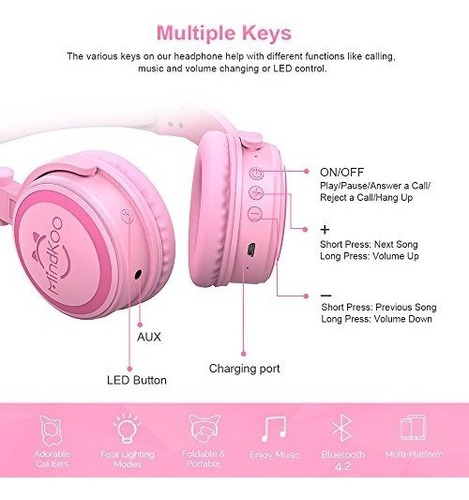 Auriculares Mindkoo Para Niños, Con Orejas De Gato, Con