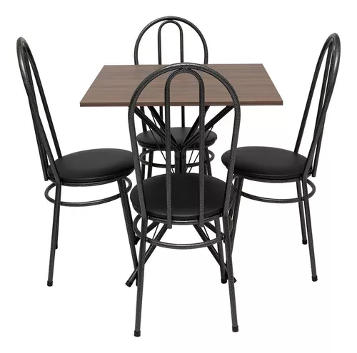 Conjunto Mesa de Jantar Redonda Vértice 105cm Nozes com 4 Cadeiras Leda em  Madeira Maciça Preto