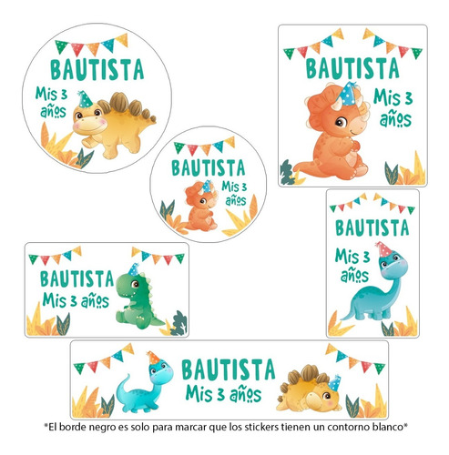 Kit 180 Stickers Dinosaurio Nene Acuarela Candy Bar Etiqueta